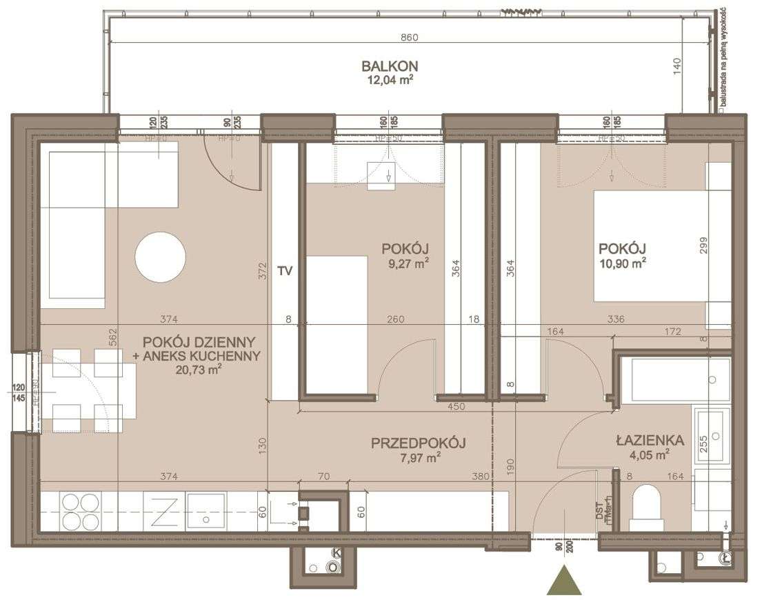 3-pokojowe mieszkanie 52,92 m2 + balkon