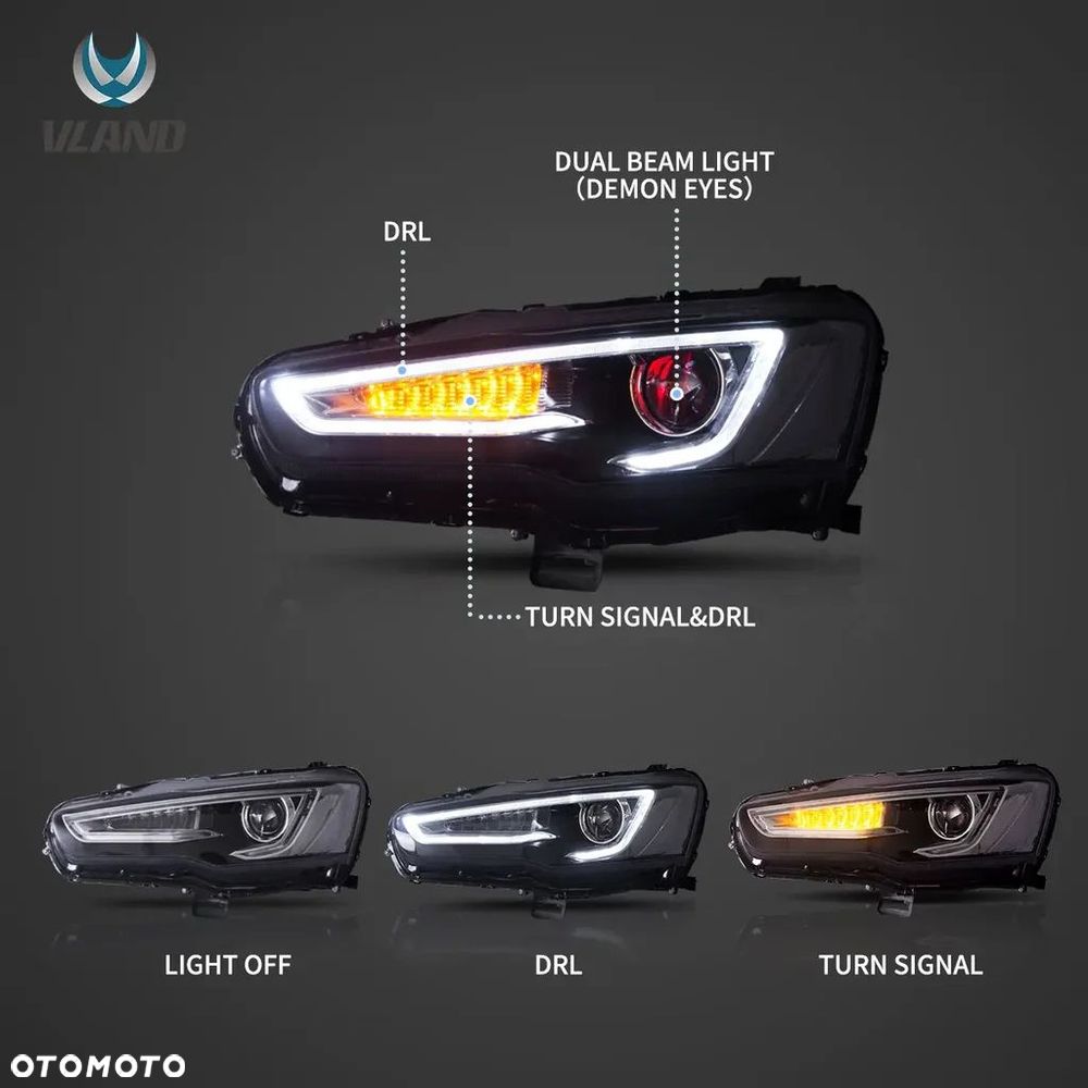 Reflektor Lampa L+R Vland Diody Soczewka Mitsubishi Lancer VIII 8 i Evo X - 8