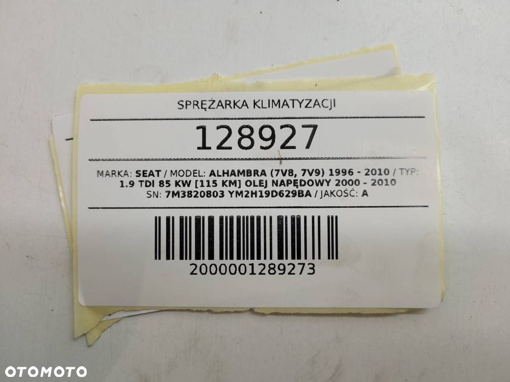 SPRĘŻARKA KOMPRESOR KLIMY SEAT ALHAMBRA MK1 1.9 TDI 7M3820803 YM2H19D629BA - 11