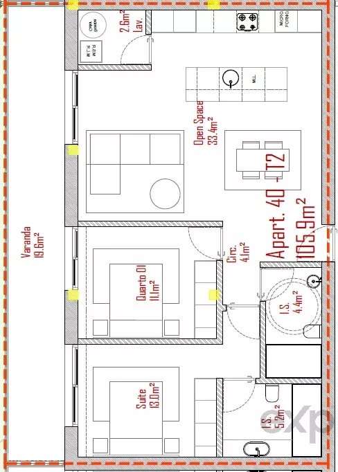 Apartamento T2 no Último Piso com Varanda e Piscina - Grande imagem: 3/10