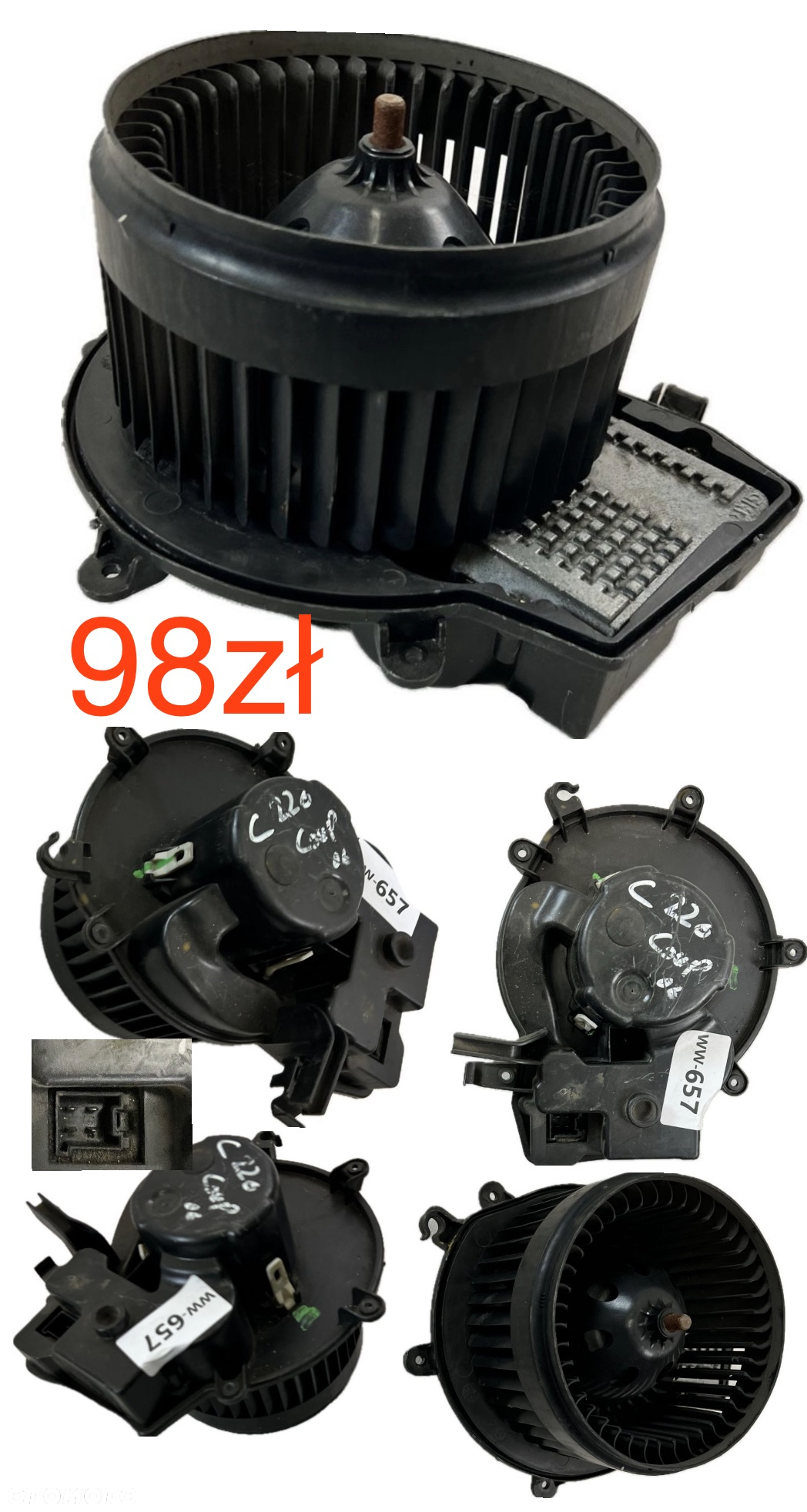 Wentylator dmuchawa nagrzewnicy Alfa Romeo Fiat Renault Clio IV Opel Meriva A 2003-2010r Mercedes C W203 2000-2007r VW UP! 2011-2023r Seat Mii 2011-2023r Skoda Citygo 2011-2023r Renault Megane IV 2016r-> Fiat 500 Jaguar XF X250 Audi A6 C6 - 5