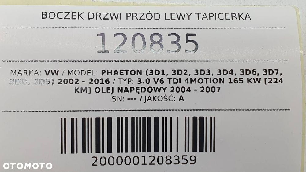 BOCZEK DRZWI PRZÓD LEWY TAPICERKA KIEROWCY VW PHAETON EUROPA - 14