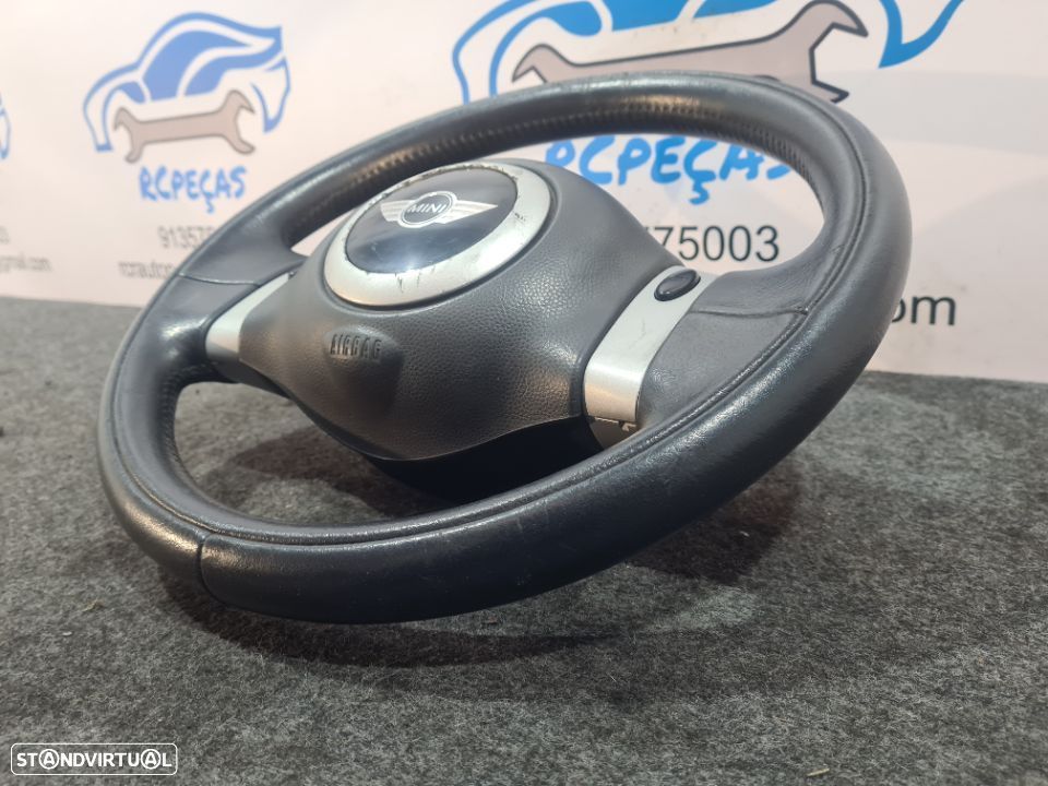VOLANTE GUIADOR COMPLETO MINI PELE COMANDOS MULTIFUNÇÕES AIRBAG 67920610 32330146479 MINI COOPER ONE R50 R53 - 4