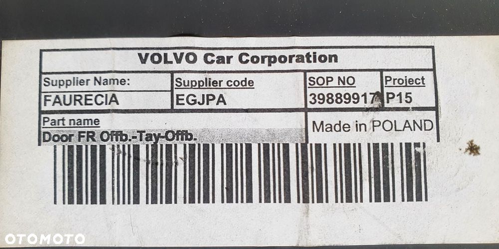 TAPICERKA BOCZEK DRZWI PRAWY PRZÓD VOLVO C70 II 39889917 EUROPA - 9