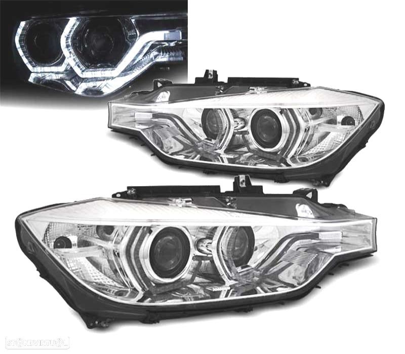 FARÓIS BMW F30 F31 LCI 15-18 LUZ DIURNA LED DRL CROMADOS - 1