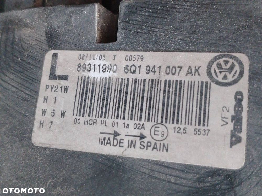 LAMPA PRZÓD LEWA VW POLO 9N LIFT 1.2 6V BENZYNA 6Q1941007AK 89311990 - 5