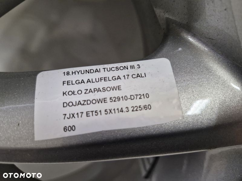 HYUNDAI TUCSON III 3 FELGA ALUFELGA 17 CALI KOŁO ZAPASOWE DOJAZDOWE 52910-D7210 - 3