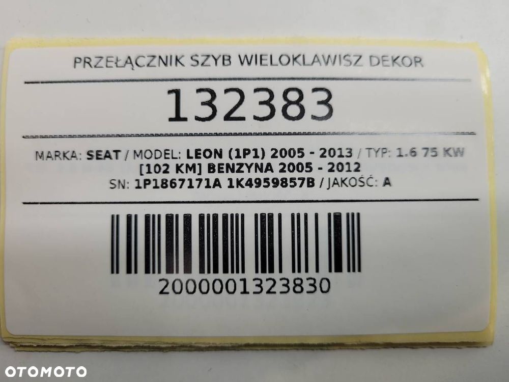 PRZEŁĄCZNIK PANEL SZYB PRZÓD LEWY SEAT LEON II EU 1P1867171A 1K4959857B - 8