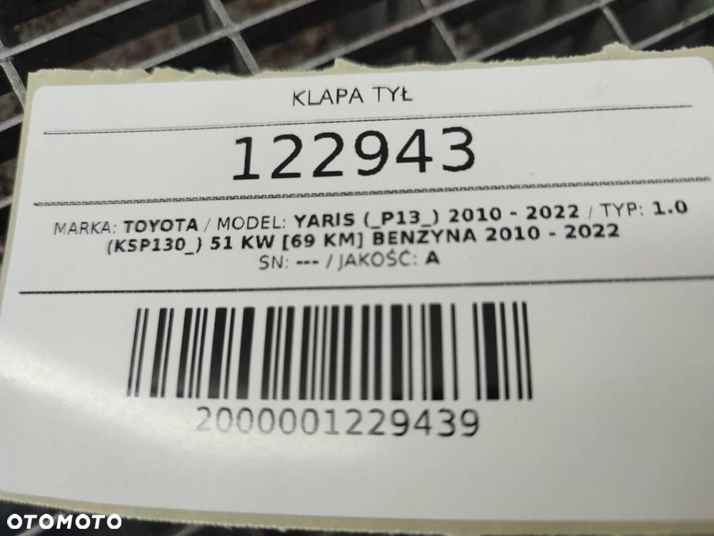 KLAPA TYŁ BAGAŻNIKA SZYBA TOYOTA YARIS III 3P0 CZERWONA - 11