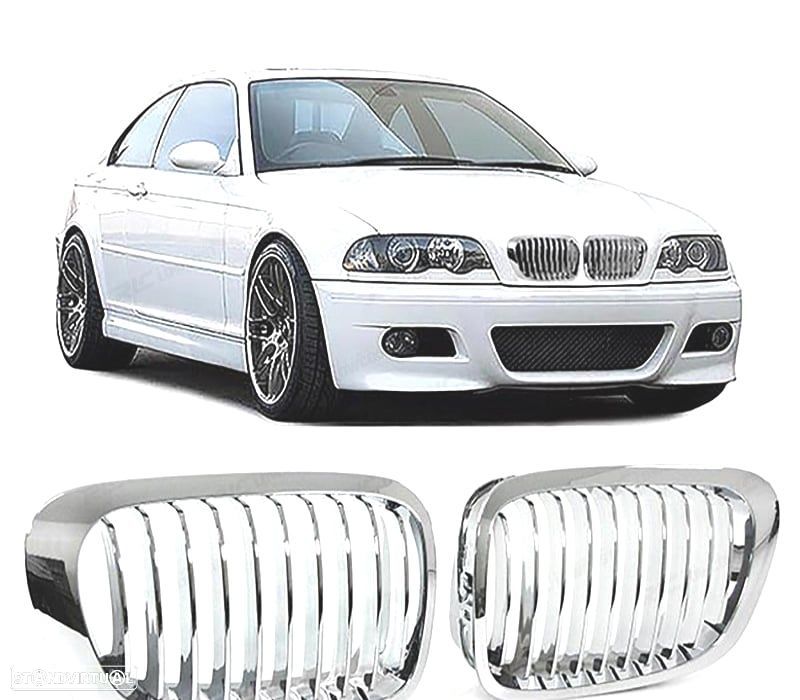 GRELHAS FRONTAIS BMW E46 COUPE CABRIO 99-03 LOOK M CROMADO - 1