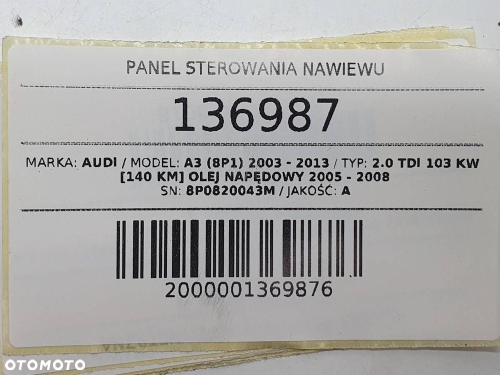 PANEL STEROWANIA NAWIEWU AUDI A3 8P 8P0820043M EUROPA - 7