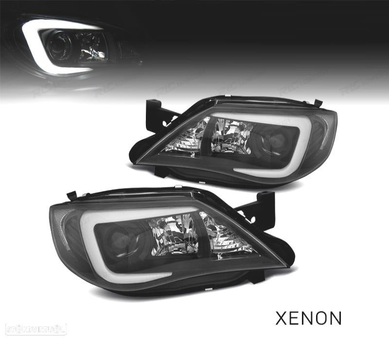FAROIS FRONTAIS PARA SUBARU IMPREZA 08-12 TUBE LIGHT XENON FUNDO PRETO - 1