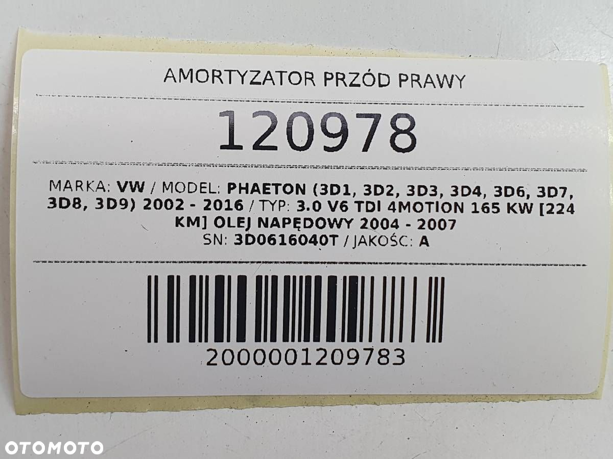 AMORTYZATOR PNEUMATYCZNY PRZÓD PRAWY VW PHAETON 3.0 TDI 3D0616040T - 9