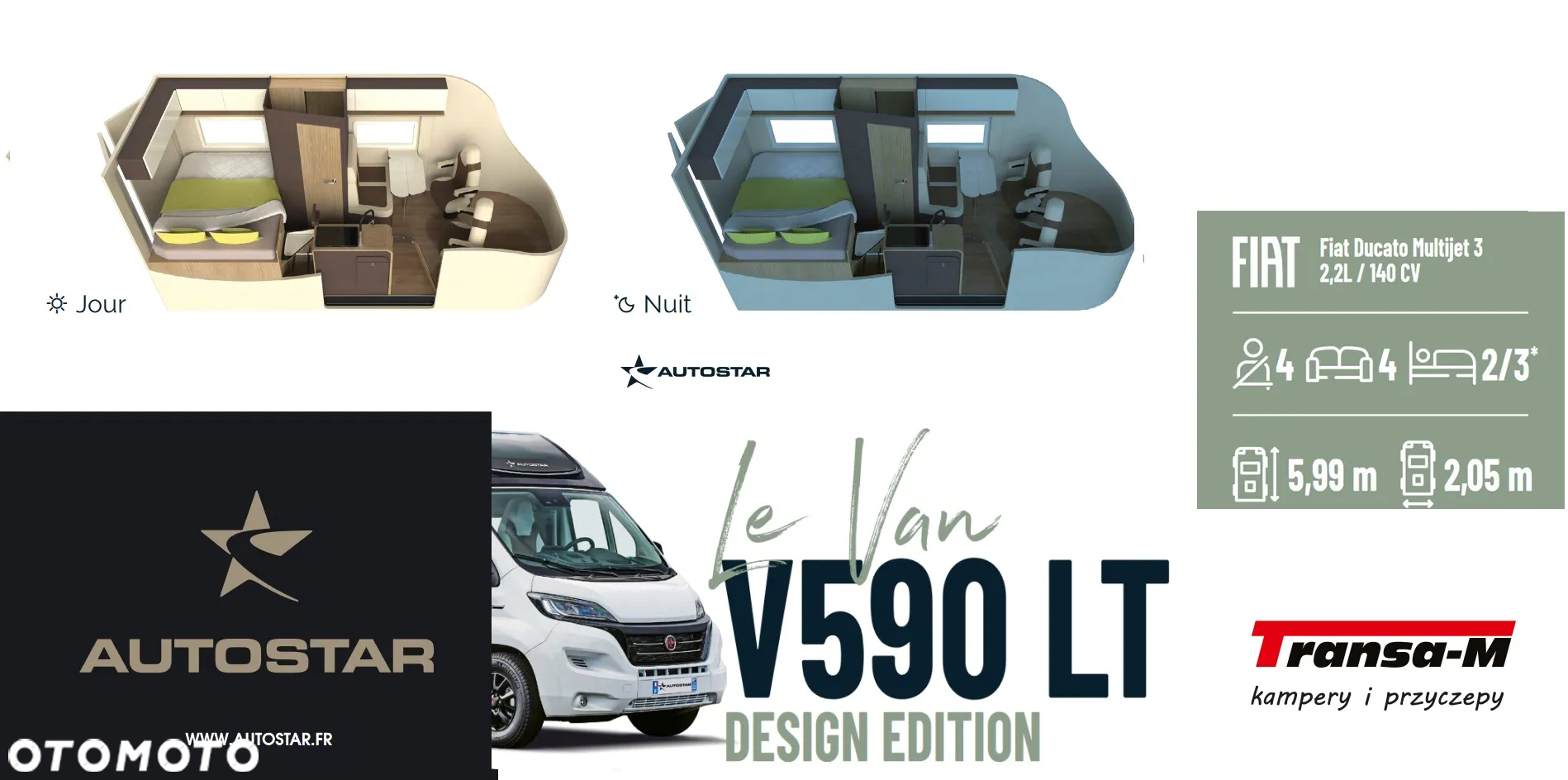 Fiat KAMPER AUTOSTAR V590LT DESIGN EDIT. DUCATO 2.2JTD 140KM AUTOMAT NOWY! MODEL 2024 - 2
