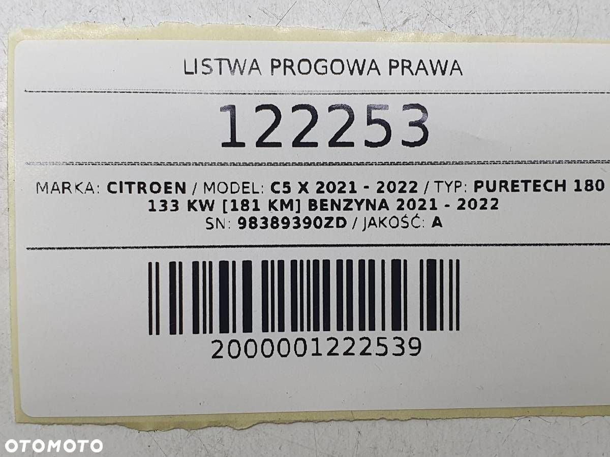 LISTWA PROGOWA PRAWA OSŁONA NAKŁADKA CITROEN C5 X 98389390ZD - 8