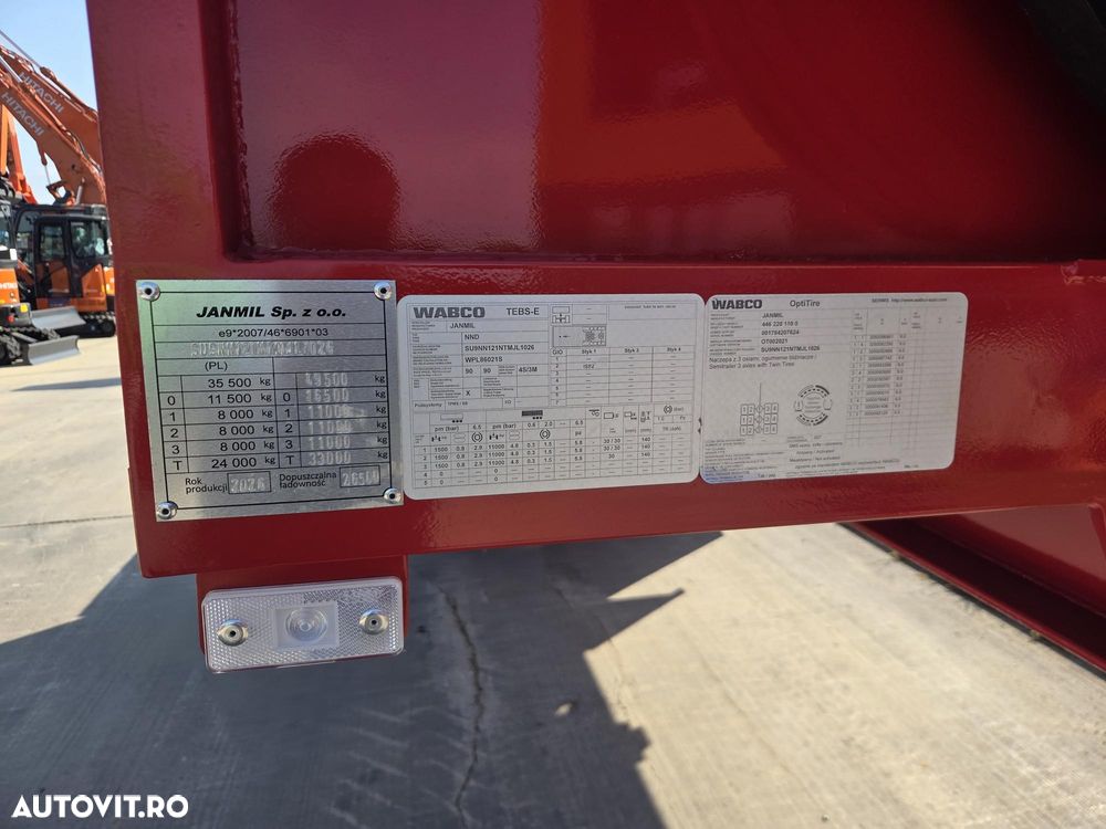 Janmil TRAILER 3 axe FULL OPTION-NOU, 2026, rampe DUBLE, lemne pt extensii latime la 3m, 2 roti rezerva, axe SAF, anv Goodyear, TROLIIU, cutie depozitare, obloane pe gatul de lebada, Carte identitate RAR, Podea rabatabila, posibil leasing-PROMOTIE 58.900eur - 25