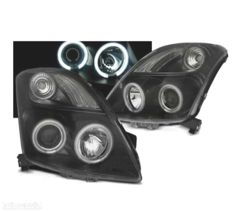 FARÓIS ANGEL EYES CCFL SUZUKI SWIFT 05-10 FUNDO PRETO - 1