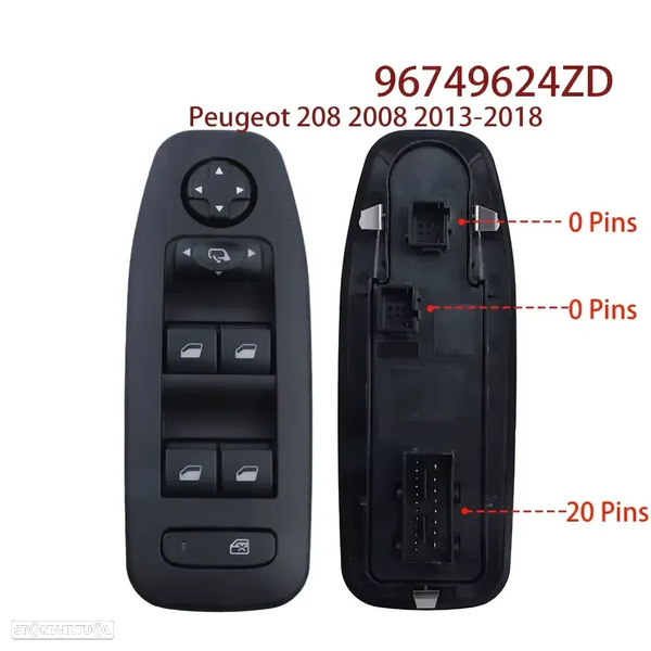 Comando vidros Peugeot 208 e 2008  96749624 ZD  NOVO