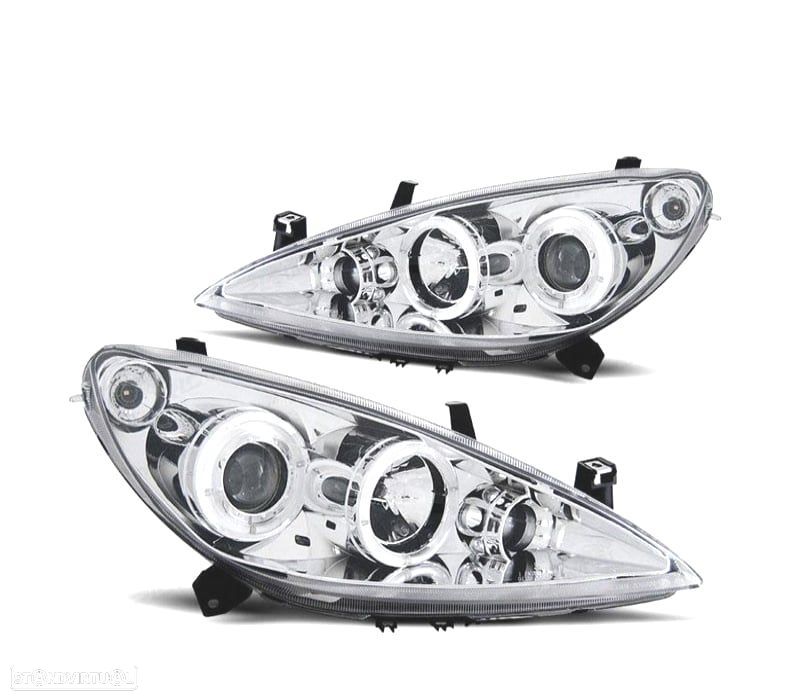 FARÓIS PEUGEOT 307 01-05 ANGEL EYES FUNDO CROMADO - 1