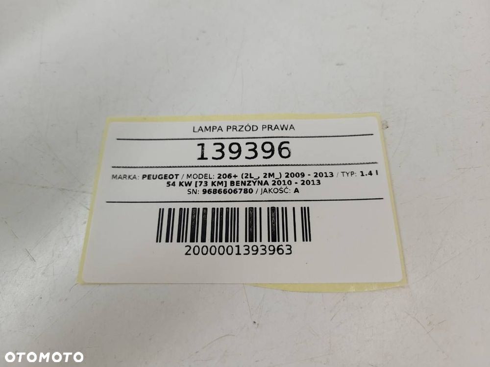 LAMPA PRZÓD LEWA PEUGEOT 206+ PLUS EUROPA 9686606780 - 11