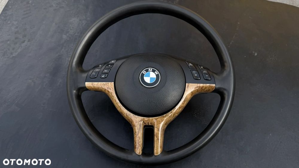 Kierownica Skórzana BMW e46 multifunkcja drewniana E39 E38 x5 E53 - 1
