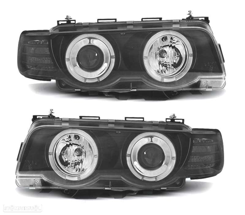 FARÓIS BMW SÉRIE 7 E38 98-01 ANGEL EYES FUNDO NEGRO - 1