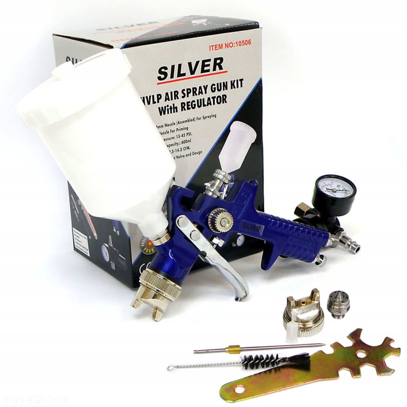 PISTOLET LAKIERNICZY HVLP 600ML FIRMY SILVER DYSZE 1.4  1.7MM REDUKTOR - 1
