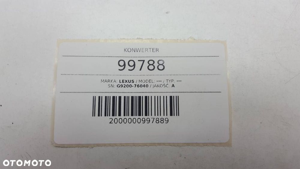 KONWERTER FALOWNIK G9200-76040 LEXUS CT200H 2016 TOYOTA AURIS - 5