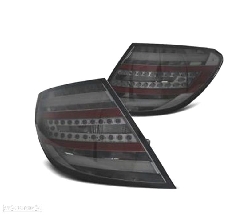 FARÓIS MERCEDES CLASSE C W204 SEDAN 07-11 CINZA ESCURECIDO COM BARRA DE LED - 1