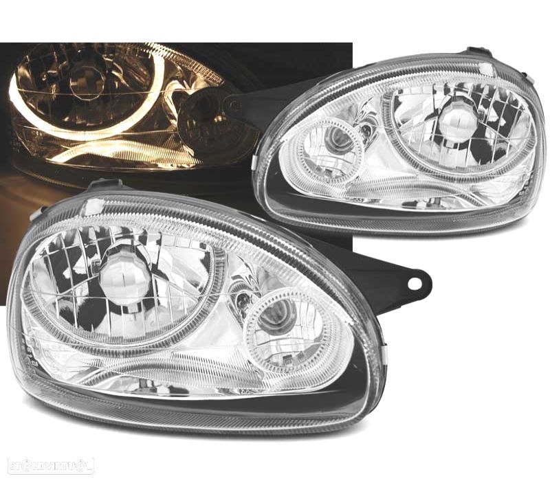 FARÓIS OPEL CORSA B 93-00 ANGEL EYES CROMADOS - 1