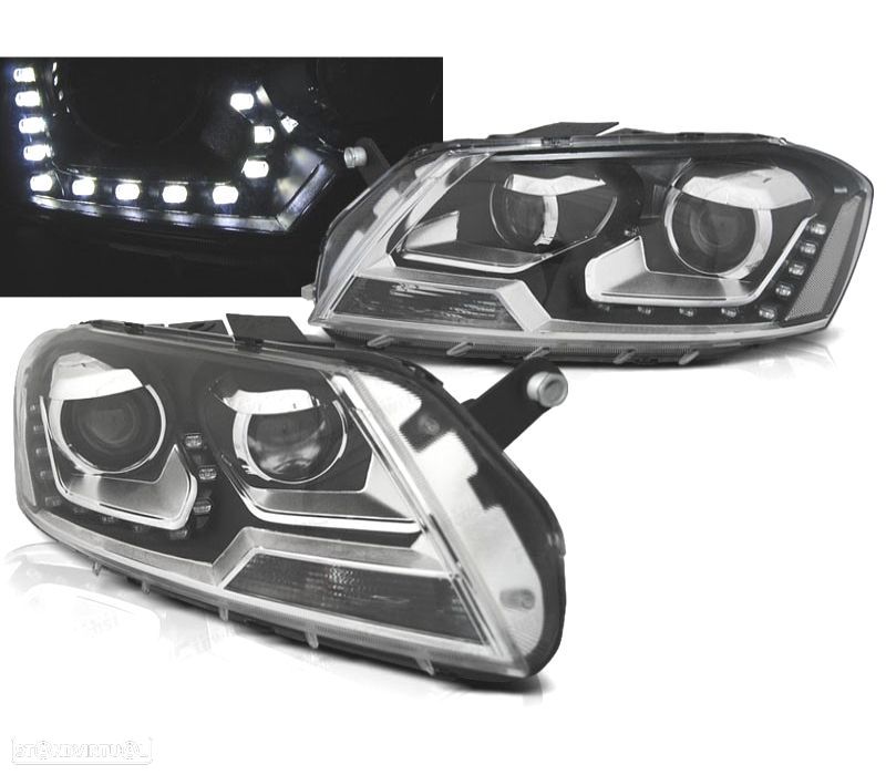 FAROIS FRONTAIS VOLKSWAGEN VW PASSAT B7 10-14 LUZ DIURNA FUNDO PRETO H7+H7 - 1