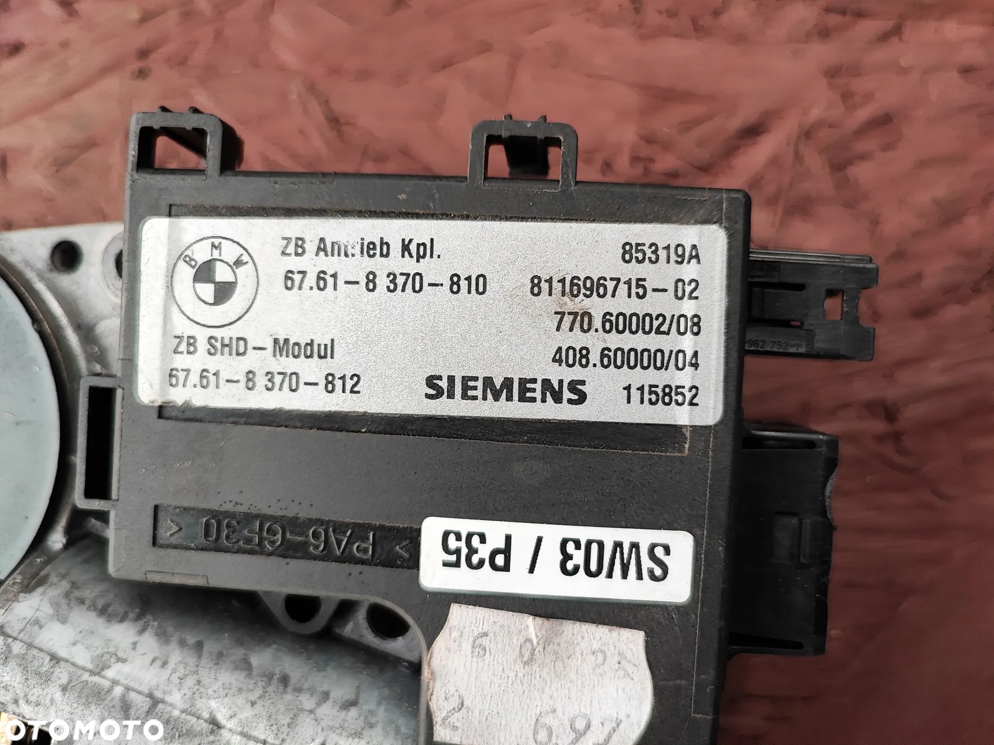 BMW E38 / E39 ORYGINALNY ELEKTRYCZNY SILNICZEK SZYBERDACHU + MODUŁ O NR. 67 61 8 370 810 / 67 61 8 352 209 /  67 61 8 380 136 OEM W BARDZO DOBRYM STANIE - 7