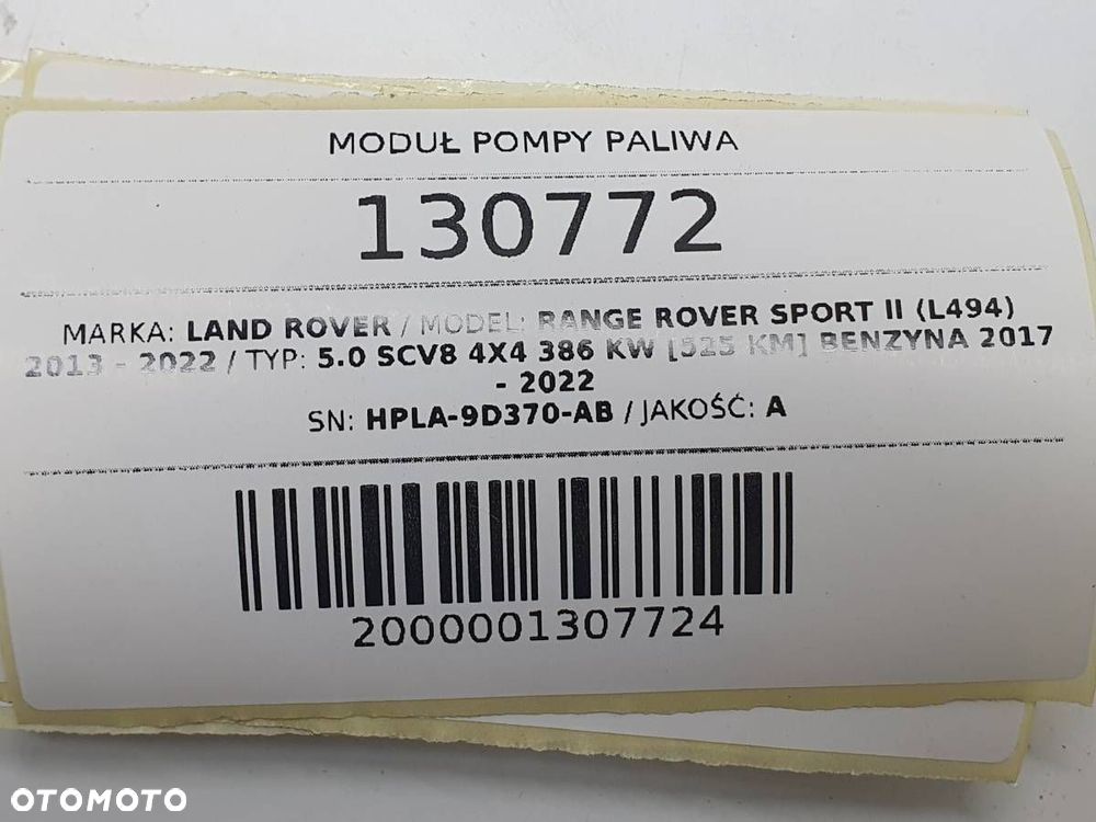 MODUŁ POMPY PALIWA HPLA-9D370-AB RANGE ROVER SPORT II 2018 5.0 V8 EUROPA - 4