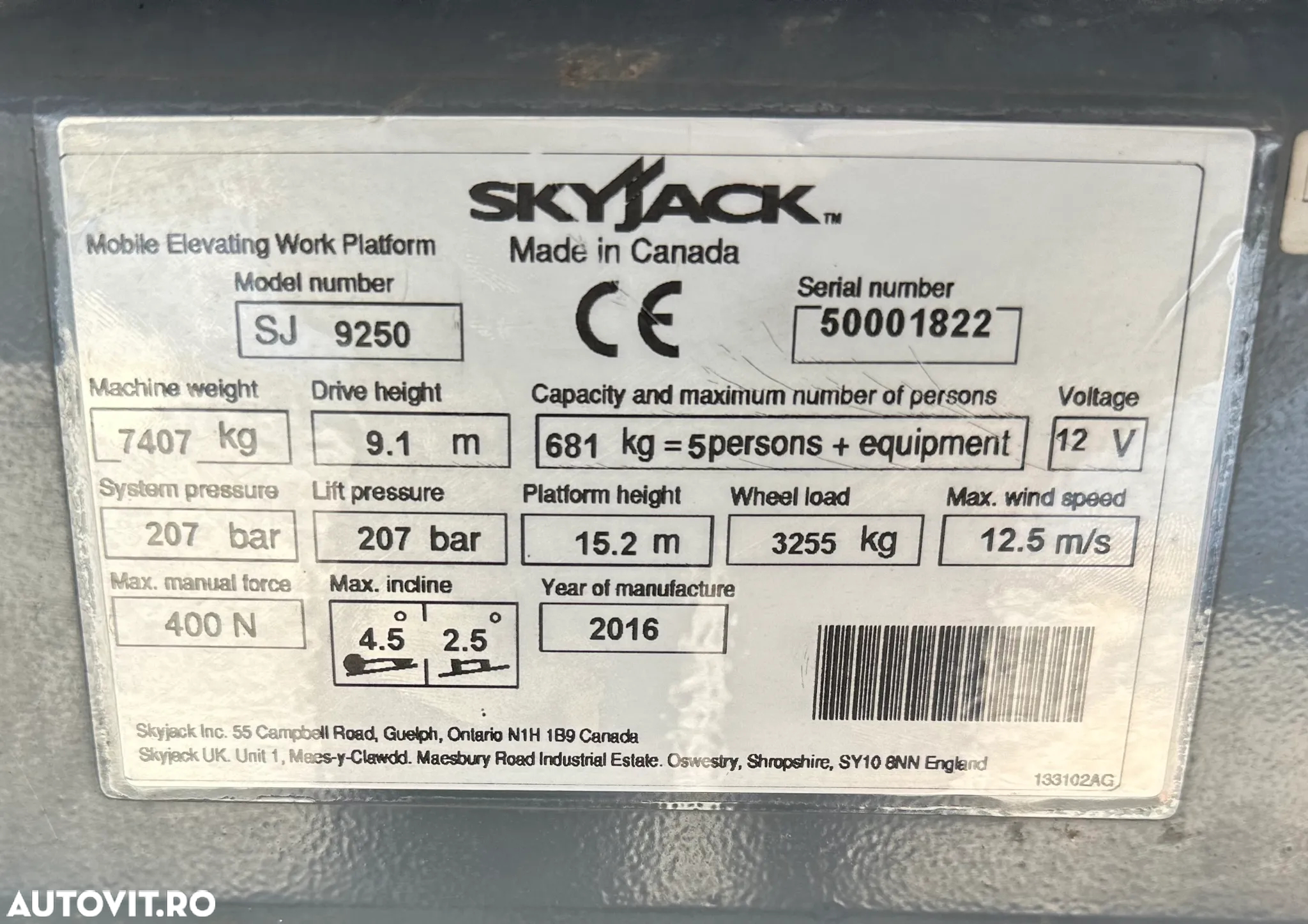 Skyjack SJ9250 - 2016 / 15,2 m Inaltime / Scena L 4250+1720 l 1820 - 17