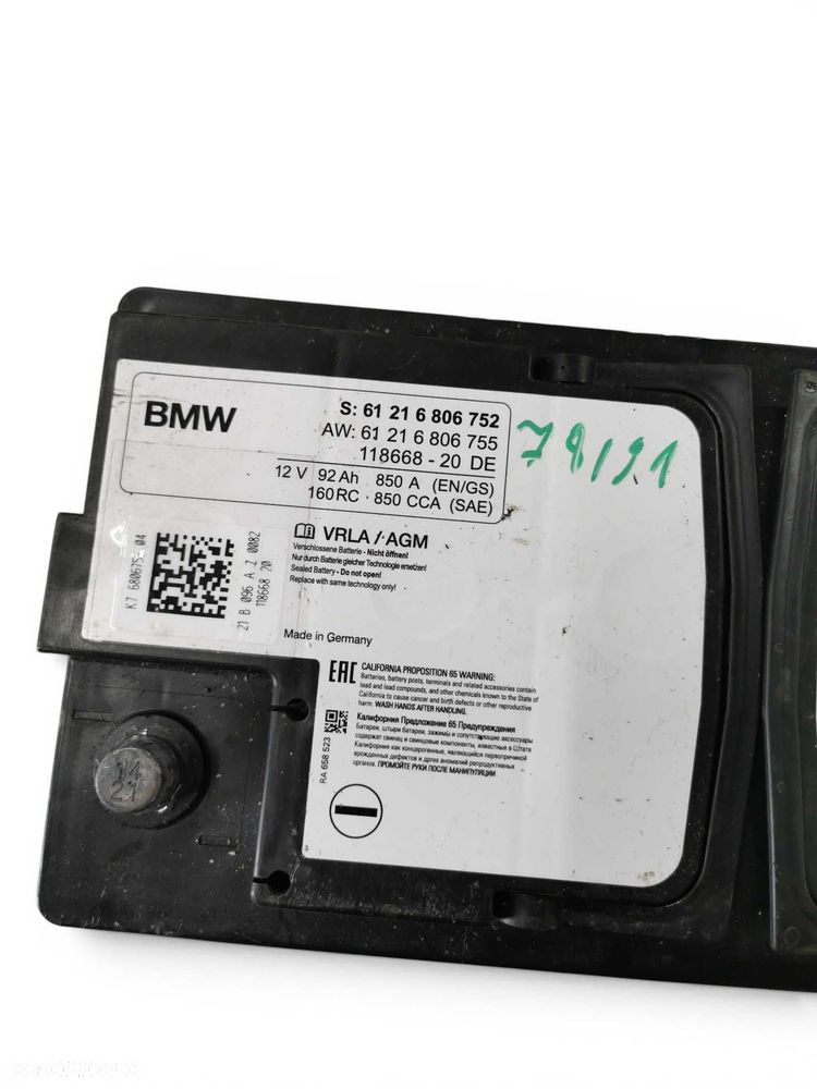 Akumulator samochodowy BMW AGM ORIGINAL 92ah 850A 2021 rok - 3