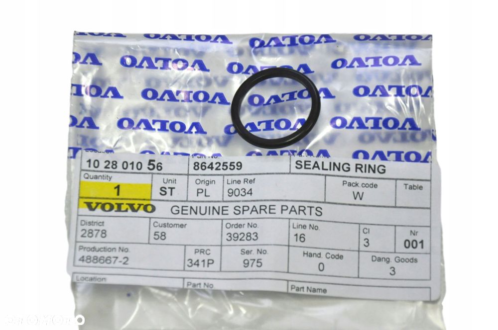 VOLVO C30 C70 S40 V40 V50 oring miski olejowej OE 8642559 - 2