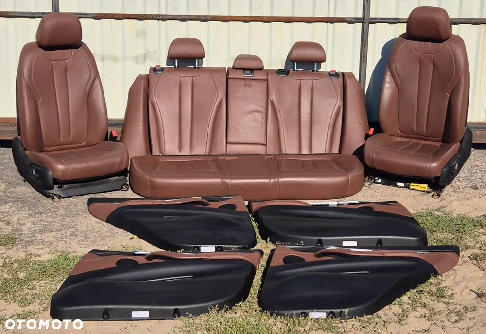 Komplet Foteli Przód Tył + Boczki Tapicerka Drzwi Skóra Brązowe BMW X5 F15
