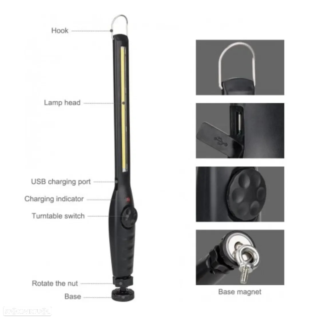 Lanterna oficina inspeção automóvel LED + base magnética - 3
