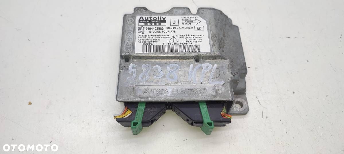 MODUŁ STEROWNIK AIRBAG PODUSZEK POWIETRZNYCH PEUGEOT 207 CC 9664402580 - 1