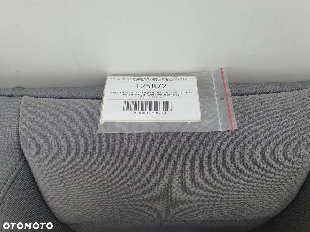 FOTEL PRAWY PRZÓD PASAŻERA GRZANY VW GOLF V 5D HB KOMBI JASNY EU AIRBAG - 7