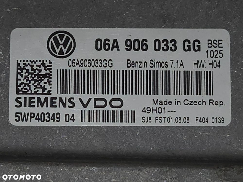 VW AUDI SEAT SKODA 1,6 KOMPUTER STEROWNIK SILNIKA SIEMENS 06A906033GG 5WP40349 - 2