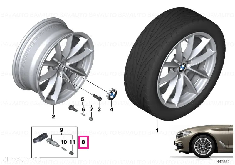 Senzori presiune roti jante BMW seria G11 G12 G30 G20 G05 G06 G01 G02 BMW X1 X2 X3 X4 X5 X6 X7 seriele G G31 G32 montare directa fara codare - 4