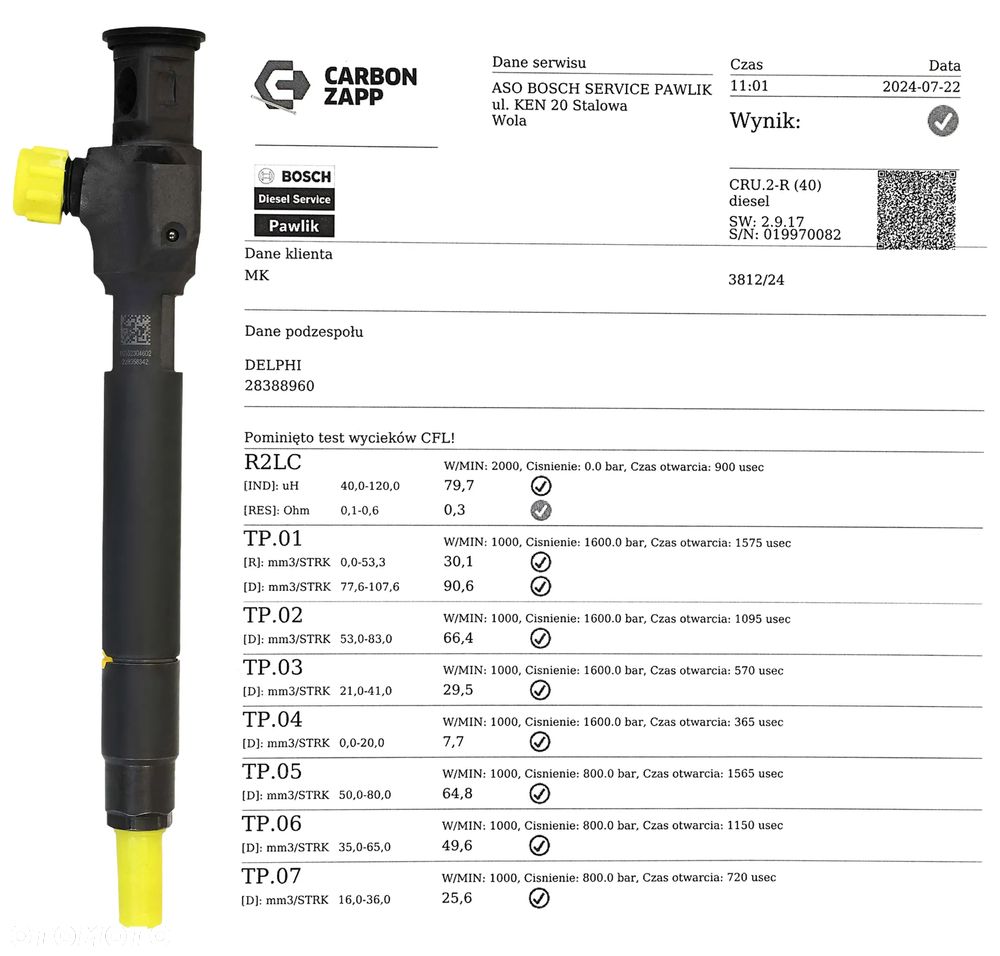 Wtryskiwacz Delphi 28602948 Citroen 2.0 BlueHDi 28388960 28602948 28319895 - 3