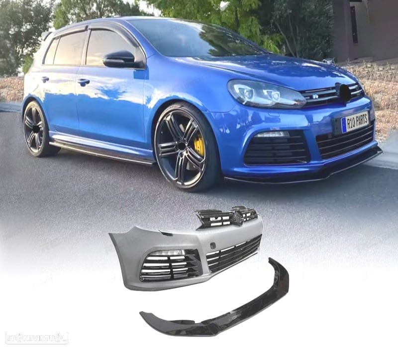 PARA-CHOQUES FRONTAL VOLKSWAGEN VW GOLF MK6 R20 08-13 PRETO BRILHANTE SRA + SPOILER LIP + LUZ DIURN - 1