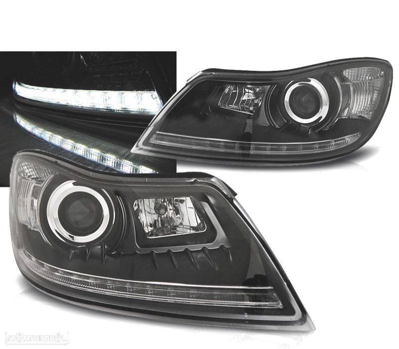 CONJUNTO DE FARÓIS PARA SKODA OCTAVIA II 09-12 TRU DRL LED PRETOS - 1