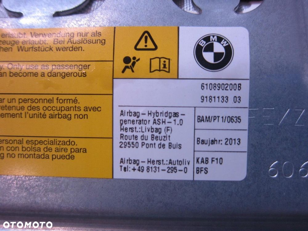BMW F10 F06 F12 F13 PODUSZKA KOLANOWA PASAŻERA AIRBAG 72129181133 9181133 - 6