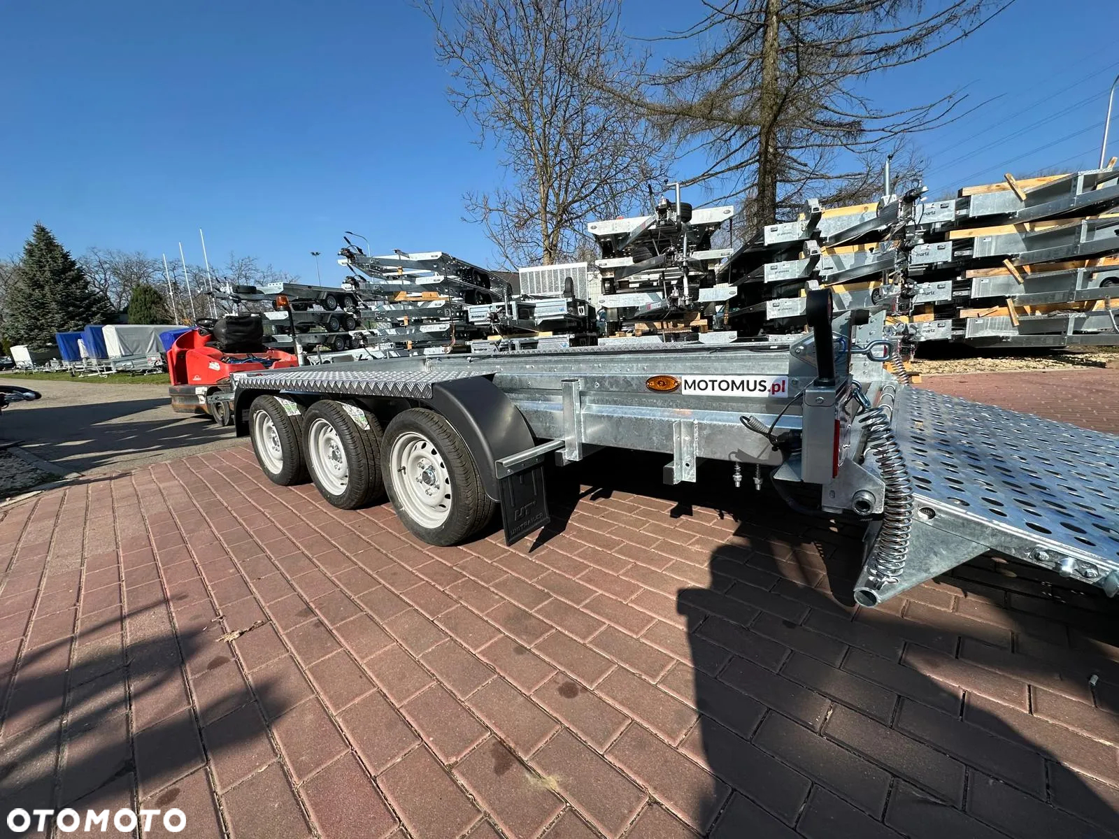 Inny Przyczepa do przewozu sprzętu budowlanego B 400/3 400x180 3500kg 3 osie pod koparke koparka walec MOTOMUS - 9