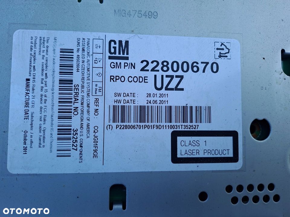 opel astra 4 iv j radio cd radioodtwarzacz oryg 22800670 - 3