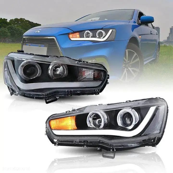 Reflektor Lampa L+R Ringi LED Bi Soczewka Mitsubishi Lancer VIII 8 07- EVO - 3