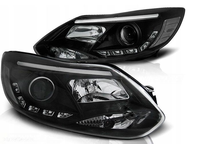 Reflektory Lampy kpl Diody Soczewka Black Czarne Ford Focus III 3 mk3 2010- - 2